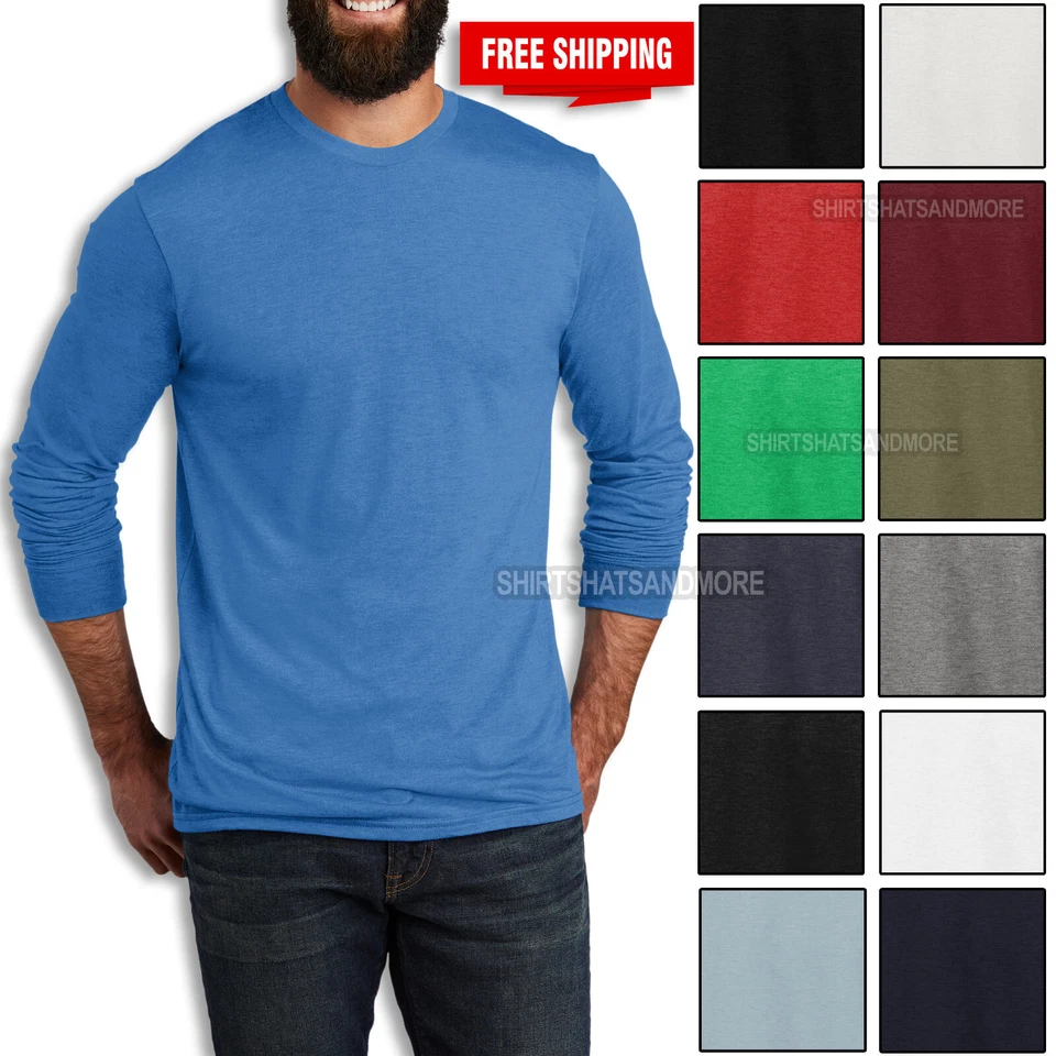 Camiseta Para Hombres Tri-Mezcla Manga Larga Camiseta Súper Suave Sostenible Mezcla XS-4XL NUEVA Foto 1 de 1
