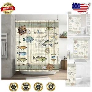 Stilvoller wasserdichter Duschvorhang - Angeln Motiv, 72" x 72", maschinenwaschbar - Bild 1 von 10