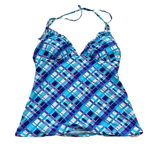 NUEVO Candies Para Mujer Natación Tankini Top Traje de Baño Talla M Azul Cuadros Halter Acolchado - Imagen 1 de 6