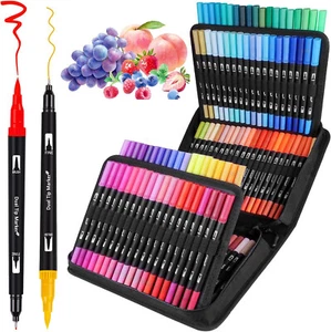 Dual Brush Marker Pens 120 Colors Art Markers Set Fine and Brush Tip Kids Gift - Picture 1 of 6