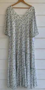 Code X Mode White Blue Ditsy Floral V Neck Maxi Dress Sz XL Ruffle Hem Pockets - Picture 1 of 12