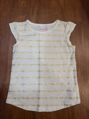 Kids Girls Jumping Bean White Sleeveless Tee With Gold Stripes Size 6 - Image 1 of 3
