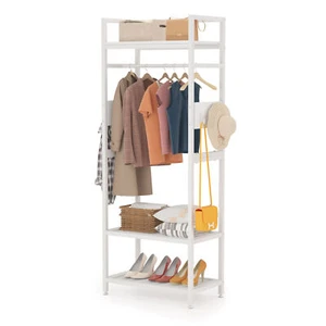 Freestanding Clothes Rack Closet Garment Shelf for Hallway Hall Tree with Hooks - Picture 1 of 14