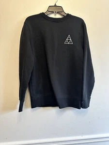 HUF Essential Orignal Logo Crewneck Sweatshirt Black White Box Logo Medium - Picture 1 of 11