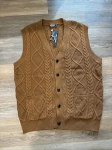 Paul Jones Sweater Vest Mens XL Brown Cable Knit Buttons Academia Grandpacore - Picture 1 of 4