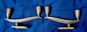 VINTAGE MEXICO STERLING Silver HANDMADE MODERNIST PAIR of CANDLE HOLDERS - Picture 1 of 5