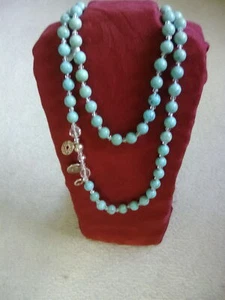 ladies Long Necklace Turquoise Crystals and Silver Lobster Claw Clasp. - Picture 1 of 6