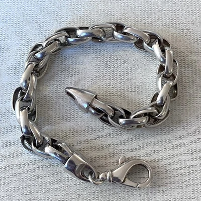 Pulsera de cadena gruesa retro de plata de ley 925 vintage con sello de 19,5 cm Foto 1 de 4