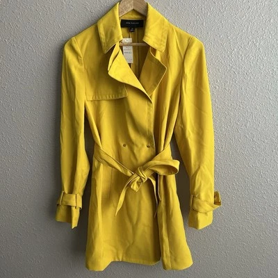 NEW Ann Taylor Yellow Gold Trench Style Lightweight Jacket Belted Tie Waist XS - Image 1 of 4
