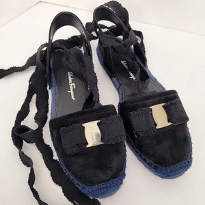 Salvatore Ferragamo Women's Espadrille Sandal Ribbon Ankle Laces Shoes Size 7 M - Picture 1 of 10