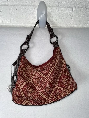 Vtg TOMMY HILFIGER Mini Baguette Bag Brown Fabric Shoulder Handbag Purse Y2K - Image 1 of 4