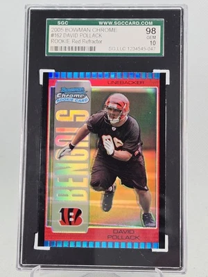 SGC 10 GEM 2005 Bowman Chrome RED REFRACTOR David Pollack RC Bengals Rookie Card - Image 1 of 4