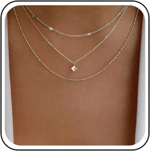 Collar Boho Capas Cz Cristal Cuadrado Dorado Solitario Colgante Collar Mini Rhi - Imagen 1 de 7