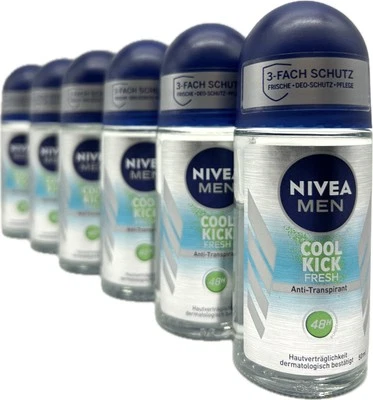6x NIVEA Men "Cool Kick Fresh" Deo 48h Schutz Roll on Anti-Transpirant 6x 50ml