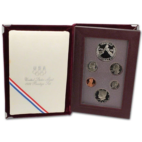 1988 US Mint Prestige Proof Set Original Government Packaging with Silver Olympi Cover