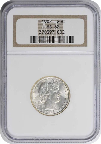 1902 Barber Silver Quarter MS62 NGC Cover