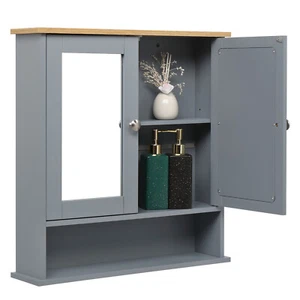 Wall Mounted Bathroom Mirror Cabinet Wooden Storage Cupboard Bathroom Organizer - Picture 1 of 12