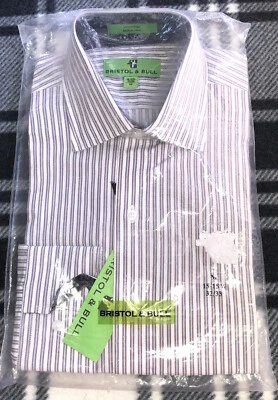 Bristol & Bull Mens Med Dress Shirt Red Stripes Career Casual 15/15.5 32/33 NWT Foto 1 de 4