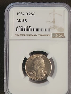 1934-D Silver Washington Quarter NGC AU58 - Image 1 of 3