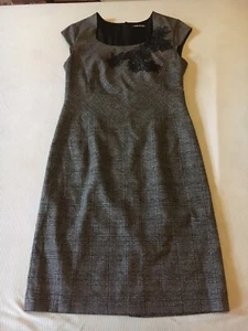 Betty Barclay, Grey Check-Lace Appliqué-Stretch-Lined-Pencil Dress. 14 Worn Once - Picture 1 of 11