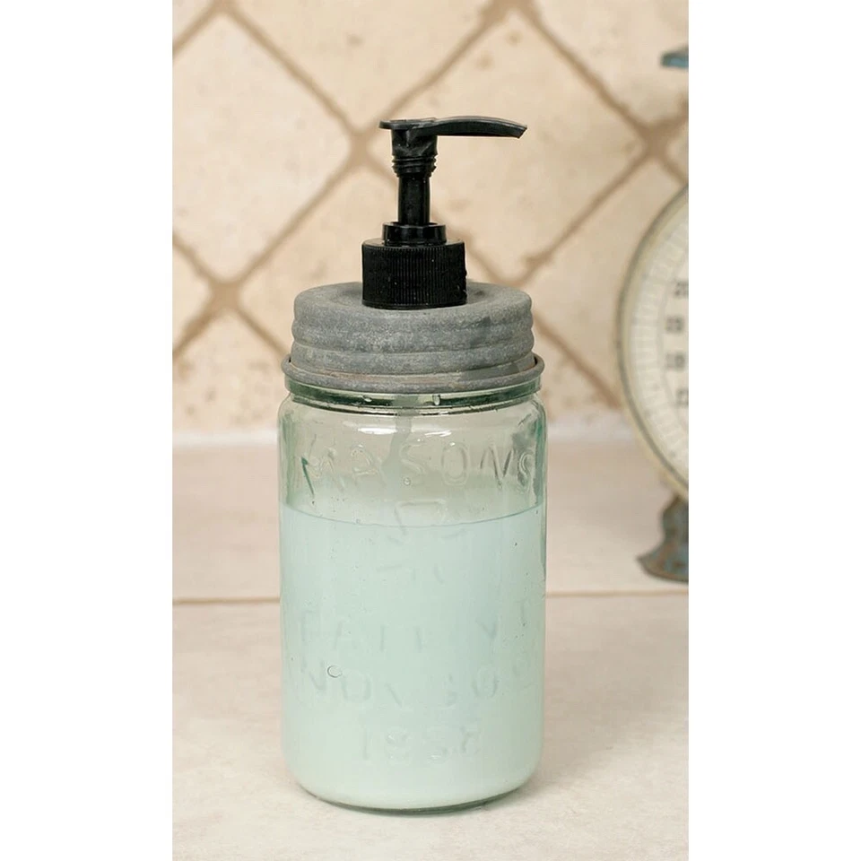 Pint Size Mason Jar Soap / Lotion Dispenser w/ Barn Roof Gray Lid & Black Pump - Image 1 of 1