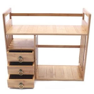 Bamboo Desktop Bookshelf Organizer, Adjustable Office Desk Storage Shelf Rack - Picture 1 of 11