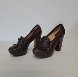 Frye braun Naiya Kiltie High Heel Halbschuh Leder Größe 7M Fransendetail EUC - Bild 1 von 13