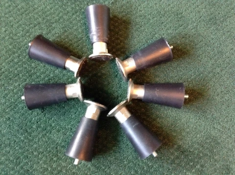 LOT OF 7 VINTAGE MODERN BLACK PLASTIC STAINLESS STEEL 4" TABLE CHAIR LEGS Cover
