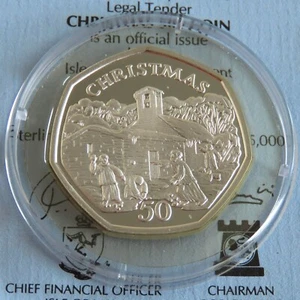 ISLE OF MAN 1996 CHRISTMAS SILVER PROOF 50 PENCE - coa - Picture 1 of 3