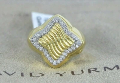 $4,750 Retired David Yurman 18K Yellow Gold Quatrefoil Diamond Ring Size 6.5 - Image 1 of 4