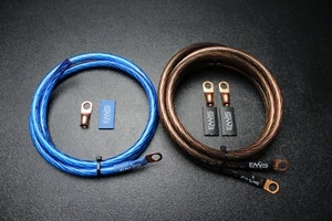 BIG 3 UPGRADE 4 GAUGE WIRE SHINY BLUE BLACK 3/8 COPPER TERMINLAS W/ HEATSHRINK - Picture 1 of 3