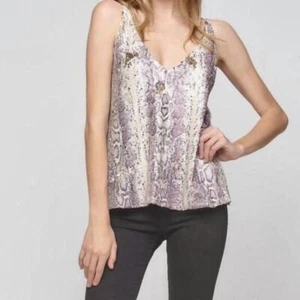 Maven West Sequin Top Small Silver Gold Purple Reptile Python V Neck Cami Tank - Picture 1 of 15