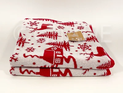 Toallas de baño de lujo Deborah Connolly Designs 2 piezas blancas y rojas Navidad Foto 1 de 4