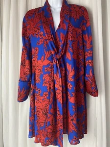 Alice + Olivia Womens Small Petite Gwenda Floral Blue And Red Print Tunic Dress - Picture 1 of 14