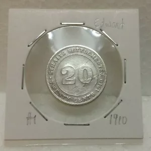 STRAITS SETTLEMENTS KING EDWARD VII 20 cents Coin Silver .600 fine 1910 #1 - Picture 1 of 4