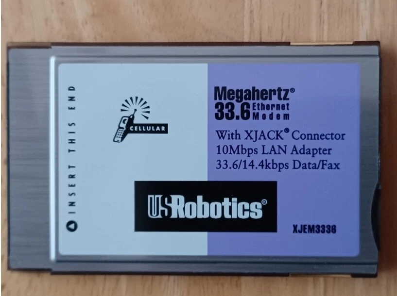 US Robotics 33.6K Megahertz PCMCIA Modem/Ethernet (XJEM3336) with LAN Adapter  - Image 1 of 1