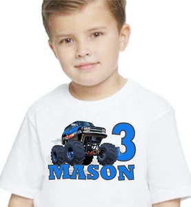 Birthday Shirt Blue Chevy Monster Truck Personalized Youth T Tee  - Picture 1 of 5