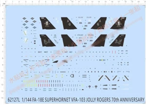 Calcomanía de tobogán acuático 1/144 F/A-18E VFA-103 Jolly Rogers Super Hornets 70 aniversario - Imagen 1 de 1
