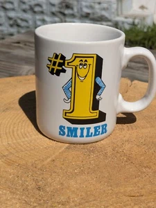 Nice Vintage #1 Smiler Number One Ceramic Coffee Mug Rare MINTY Japan - Imagen 1 de 7