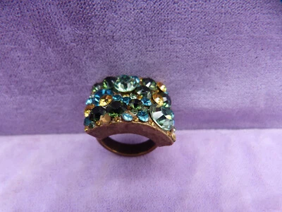 Messing Ring mit Strass Steinen blau grün gelb 20 mm - Bild 1 von 4