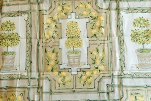 "Lemoncello" Tyler Hall Lemon Tree Mandarin Bamboo green and white On Cotton Sat - Picture 1 of 8