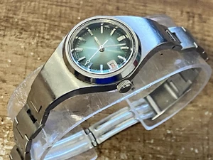 SEIKO Automatic 17 Jewel Date Green Stainless Womens Date Watch 2205-0480 - Picture 1 of 1