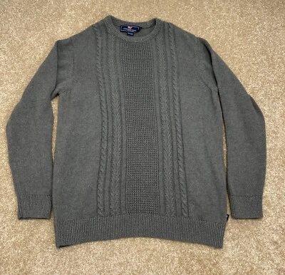 Vineyard Vines Sweater Gray Cotton Cable Knit Jumper Pullover Casual Mens Sz L - Image 1 of 4