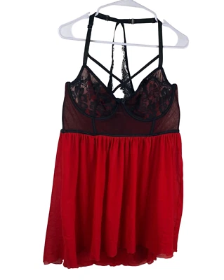 Torrid Lingerie Babydoll Teddy Women's Lace Semi Sheer Underwire Red Black Sz 1X - Image 1 of 4