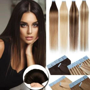 Seamless 40pcs Tape In Remy Human Hair Extensions Skin Weft Full Head 100g G732 - Picture 1 of 43