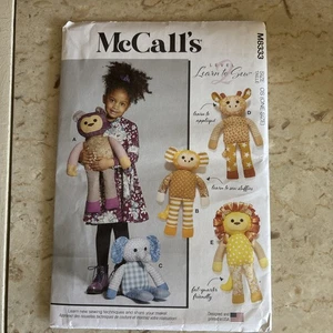 UNCUT McCall's M8333 Learn To Sew Plush Animal Bear Monkey Lion Elephant Giraffe - Picture 1 of 3