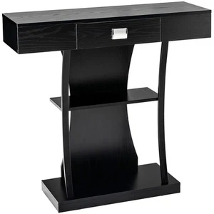 Modern Console Table w/ Long Tabletop & Middle Drawer & Two Bottom Shelves Black - Picture 1 of 9