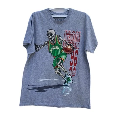Жидкий синий Литва баскетбол 1996 скелет футболка серый M винтажный редкая #64 - Изображение 1 из 4