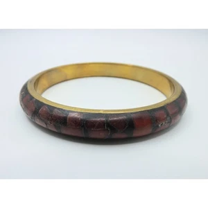 Vintage Indian Brass Shell Inlay Bangle Boho Festival Bracelet Ethnic Jewellery - Picture 1 of 10
