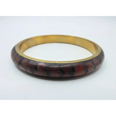 Vintage Indian Brass Shell Inlay Bangle Boho Festival Bracelet Ethnic Jewellery - Image 1 of 4